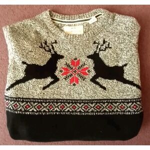 Weatherproof Men's Sweater Deer Stag Nordic‎ Knit Crewneck Cotton Medium Black